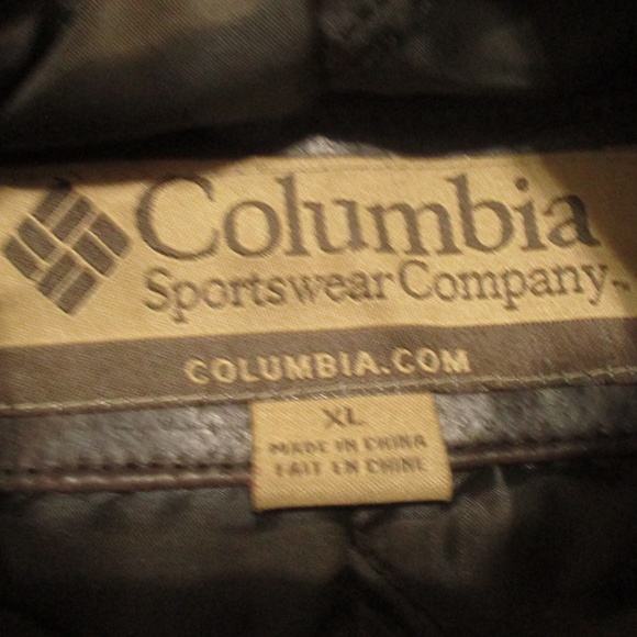 Columbia Vintage Y2K Leather Jacket XL Brown Hooded Pockets Button Front Quilted - Picture 6 of 8